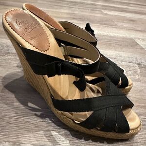 Christian Louboutin Canvas Espadrille Wedge Sandals‎ Size 38/8